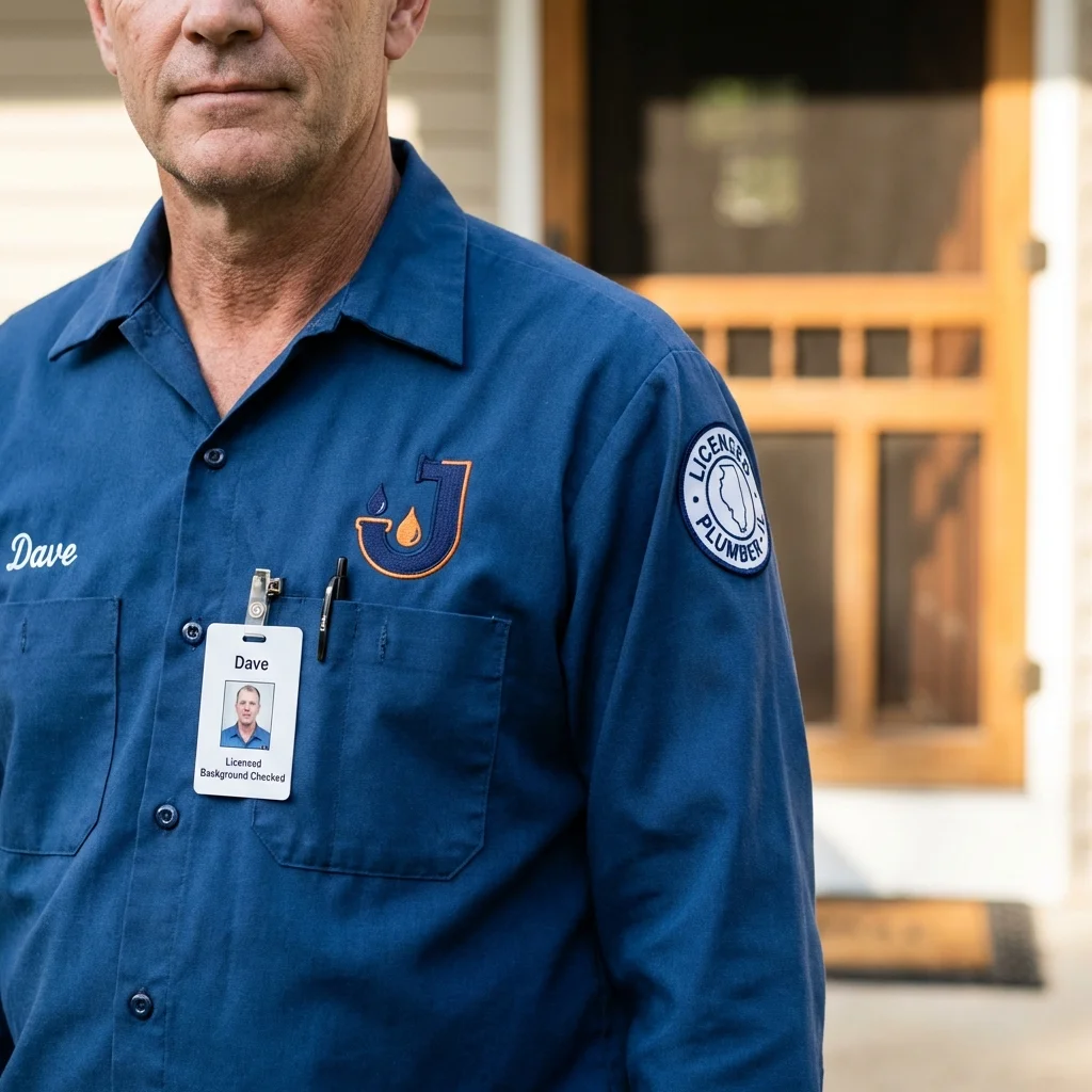Licensed plumber showing ID badge in Riverton, UT